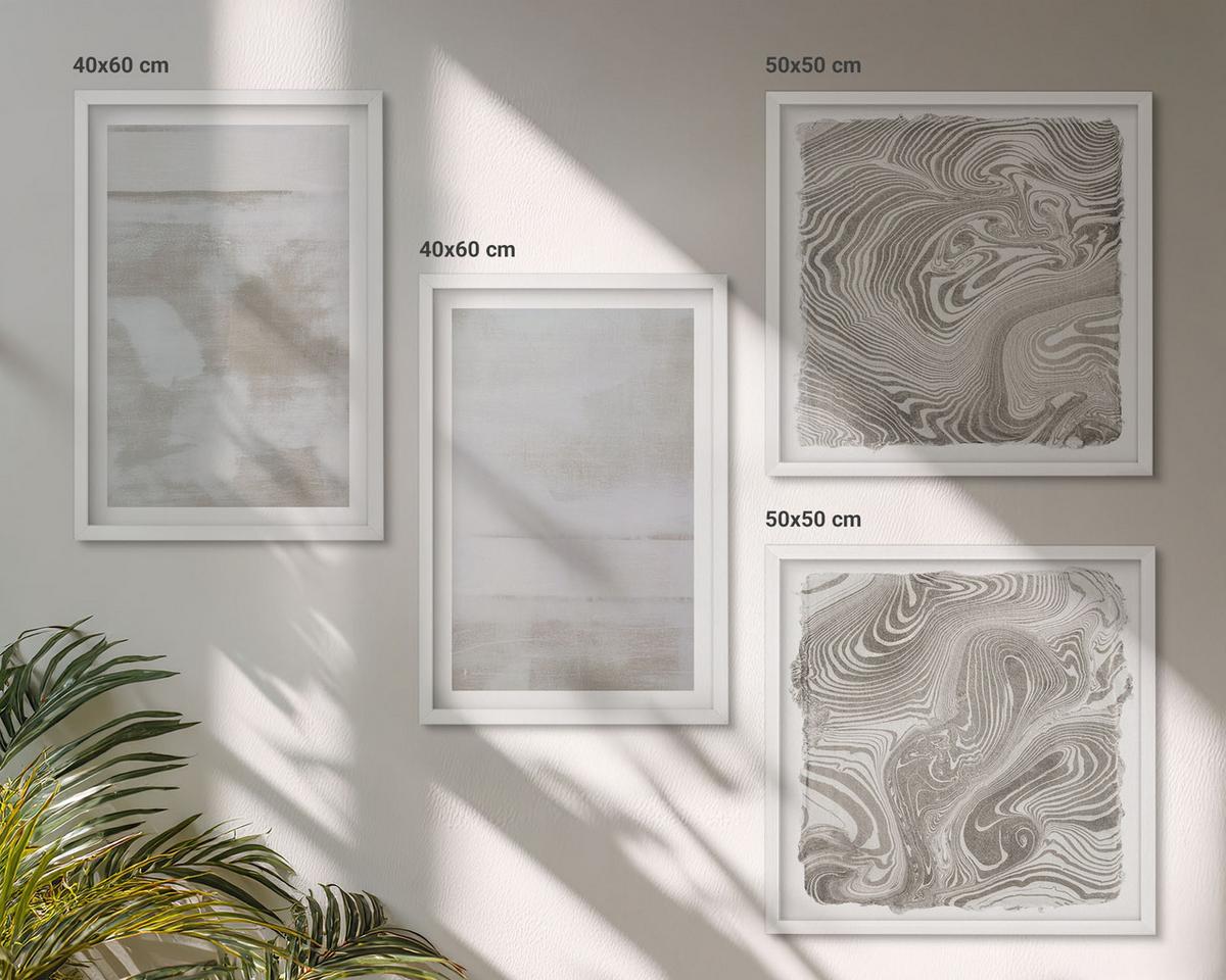 BILDER SET 4er Set - 50x50 cm & 40x60 cm Weißer Rahmen - Abgenutzte Texturen, moderner Stil - Weiß, Kunststoff (50/50cm) - TULUP