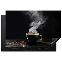 HERDABDECKPLATTE Kaffee - Schwarz - Bohnen - Heiß - Tasse Induktionsmatte 77x51 cm - Schwarz, Kunststoff (77/51/0.2cm) - MuchoWow