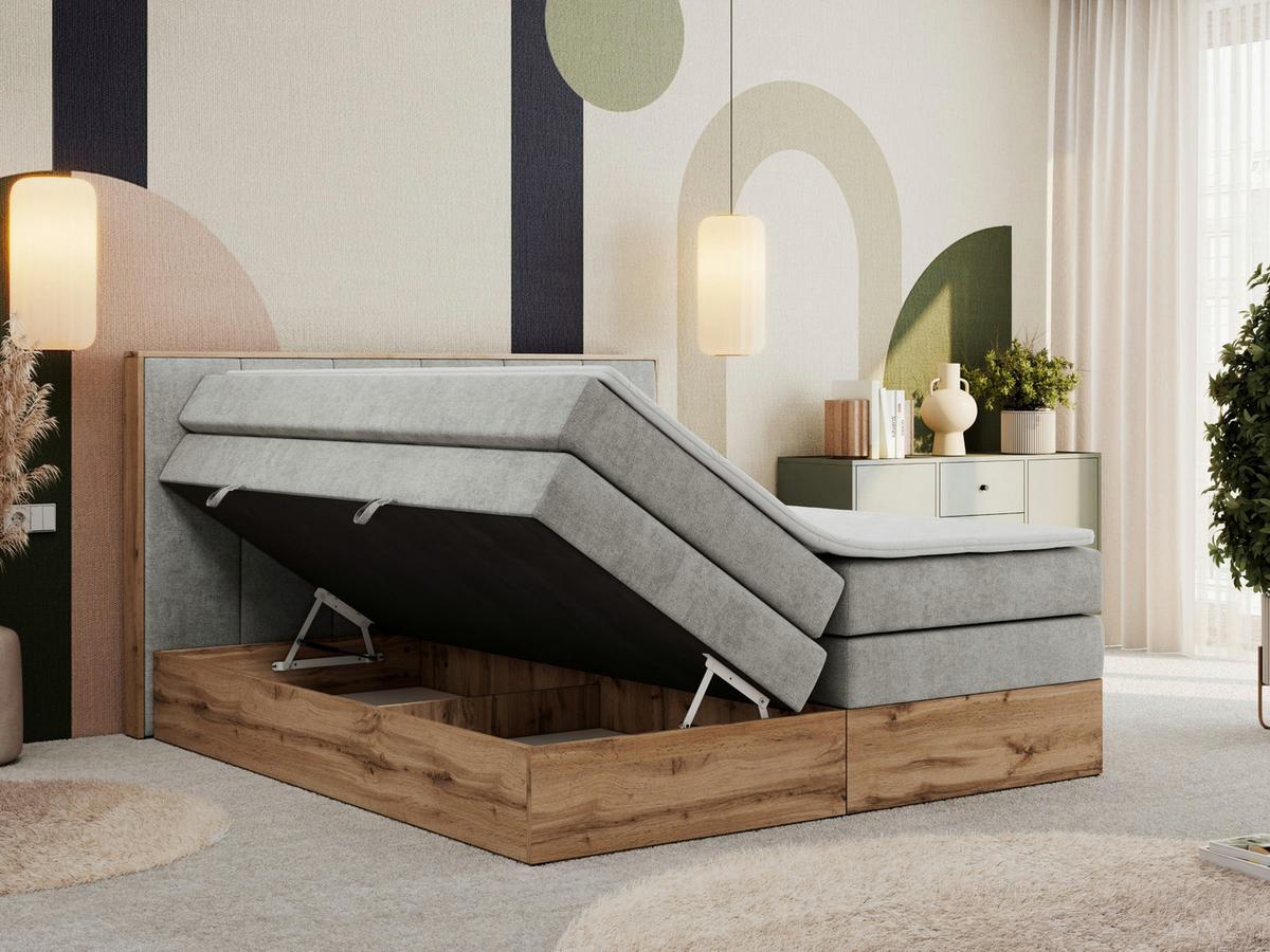 BOXSPRINGBETT ALBERO 1 KING 180/200 Hellgrau Strukture - H3 - Hellgrau, Holz/Textil (180/200cm) - MKS
