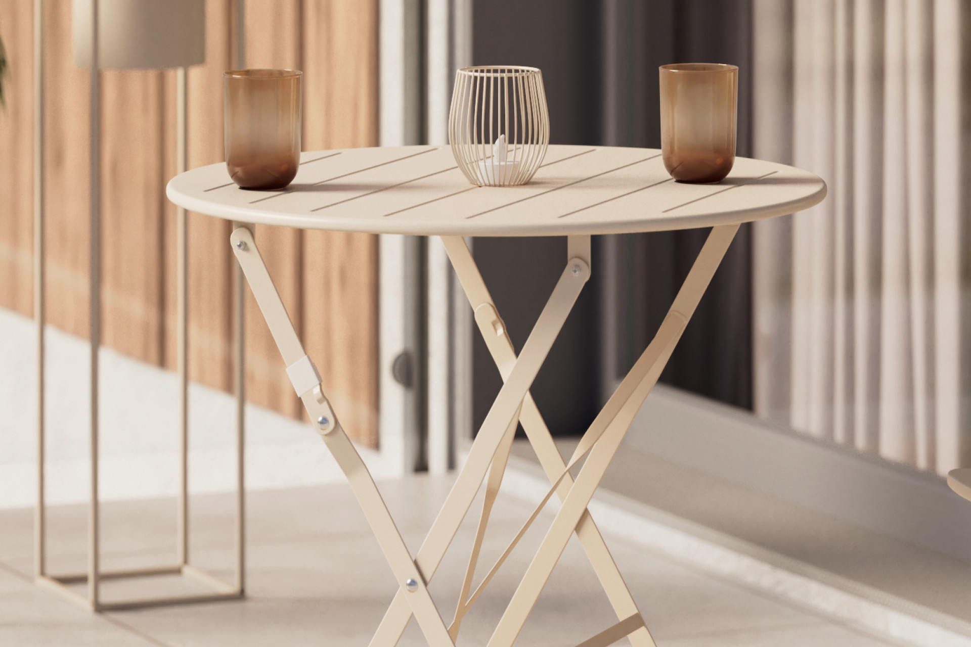 Klapptisch rund Balkonset Beige Beinform X-Form Gusseisen