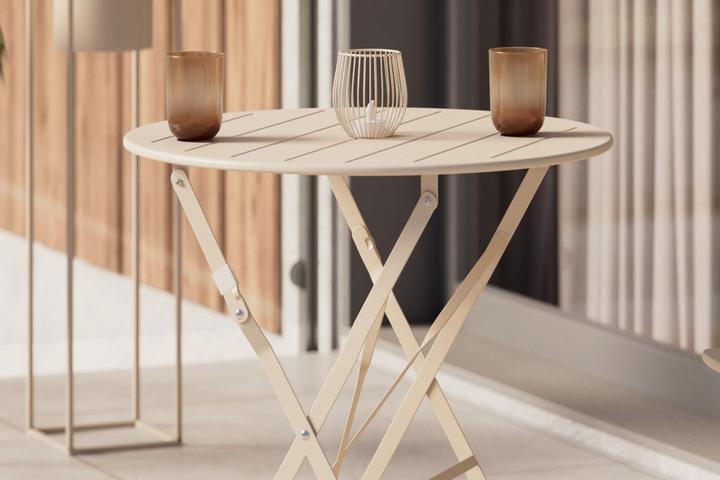 Klapptisch rund Balkonset Beige Beinform X-Form Gusseisen