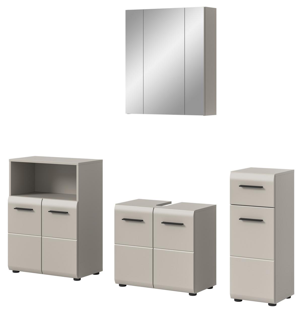 BADMÖBEL-SET Kaschmir 4-teilig 180 cm, Komplettset mit viel Stauraum - Kaschmir/Schwarz, Glas/Holzwerkstoff (180/185/30cm) - Inn.Furn