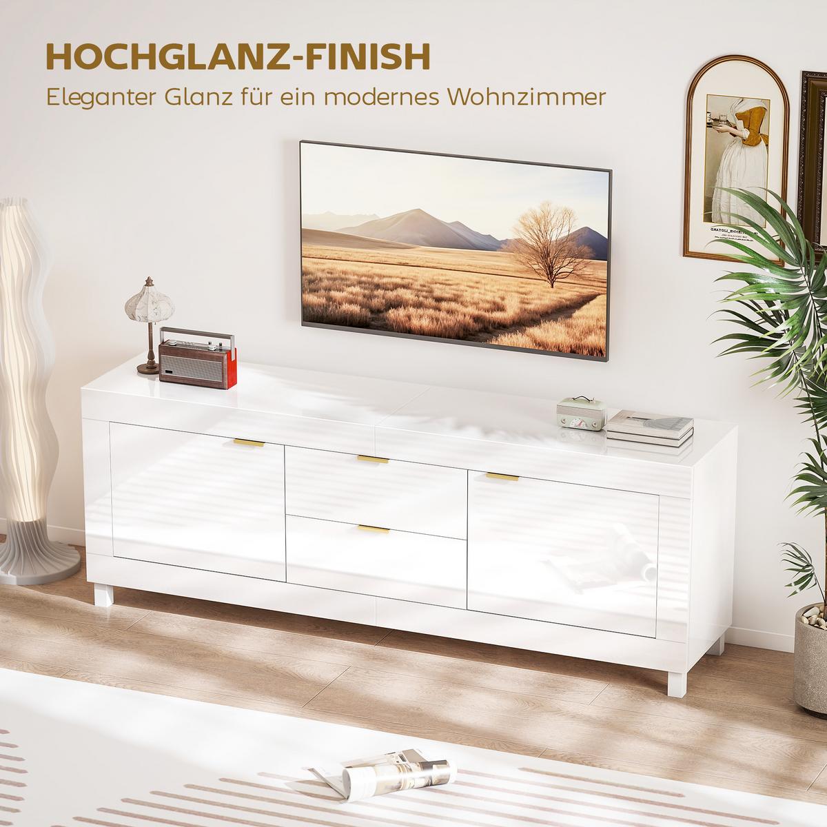 TV-SCHRANK Spanplatte Hochglanz - Weiß Hochglanz, Holzwerkstoff (40/66/180cm) - HOMCOM