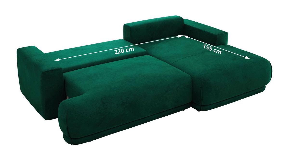 ECKSCHLAFSOFA RINA L Dunkelgrün Velvet - links - Dunkelgrün/Schwarz, Kunststoff/Textil (267/170cm) - MKS