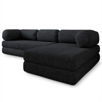 ECKSOFA KELI modulares Boneless Sofa mit Schlaffunktion Schwarz Boucle-Stoff - Schwarz, Textil (270/160cm) - MASSENO