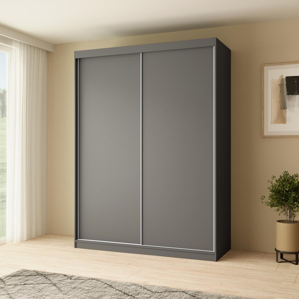 SCHWEBETÜRENSCHRANK Mario 160/216/61 graphit - Graphitfarben, Holzwerkstoff (160/216/61cm) - Beautysofa