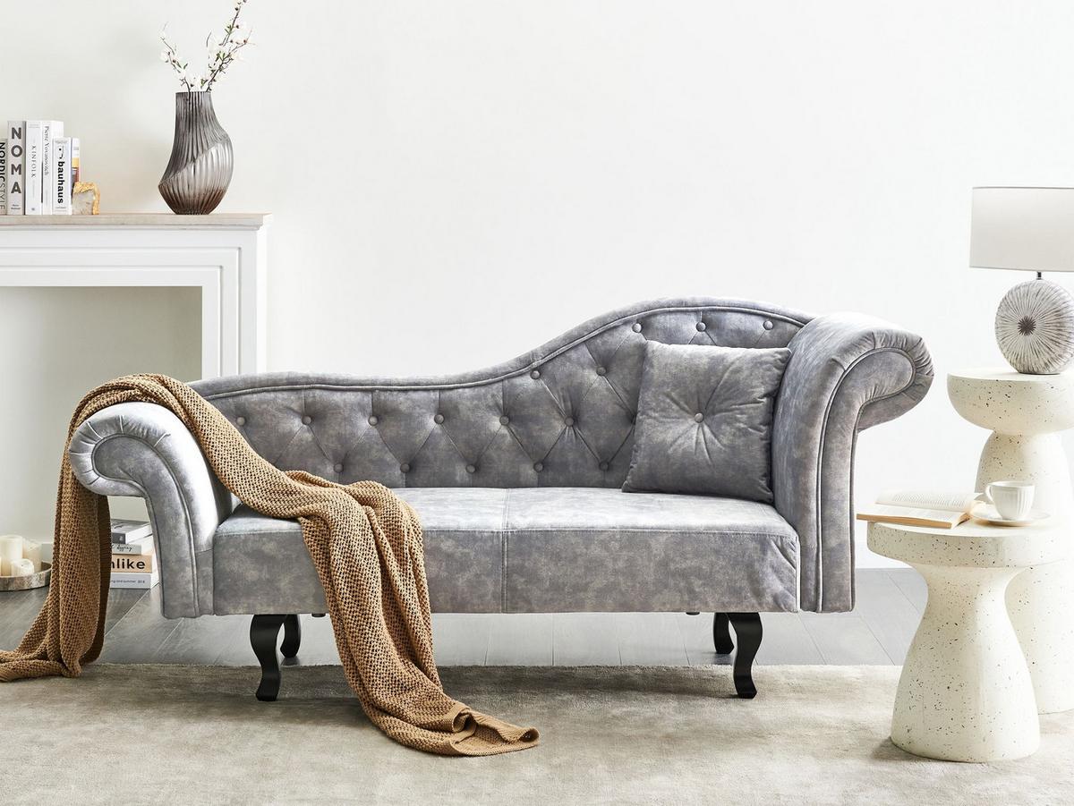 CHAISELONGUE-RECHTSSEITIGE Samtstoff Grau mit Kissen Lattes Ii - Dunkelgrau/Braun, Textil (192/81/59cm) - Beliani