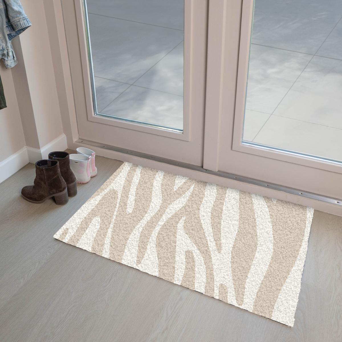 FUSSMATTE Zebramuster - Beige - Weiß - Tiermuster Schmutzfänger 90x60 cm - Beige, Kunststoff (90/0.4cm) - MuchoWow