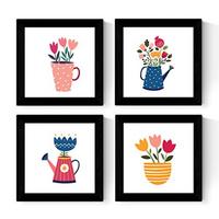 POSTER Set mit 4 blinkenden Blumensträuße 25x25 cm Schwarzer Rahmen - Schwarz, Papier (25/3cm) - Nacnic