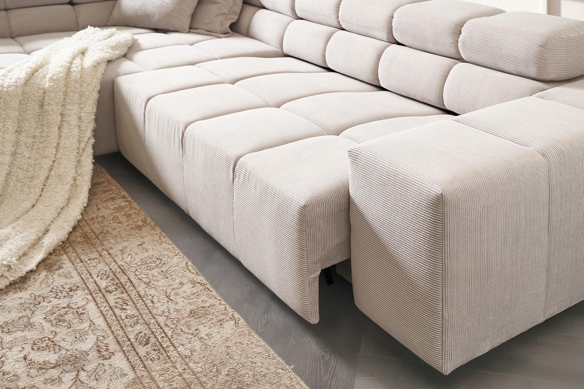 ECKSOFA MIT MOTORISCHEM SITZVORZUG NEVADA Silber Cord Relaxfunktion - Silberfarben/Schwarz, Kunststoff/Textil (319/215cm) - KAWOLA