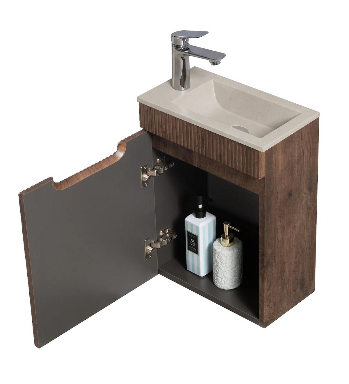 GÄSTE-WC-MÖBELSET Thermis 2 Teile Walnuss Braun / Cashmere Waschbecken - 40 x 22 x 53 cm - Eichefarben, Holz (40/53/22cm) - Badplaats