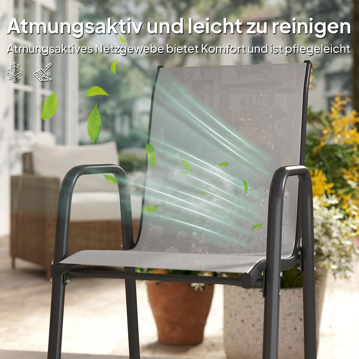 GARTENSTÜHLE 4er Set Metall Netzstoff Hellgrau - Hellgrau, Textil/Metall (51/87/69cm) - Outsunny