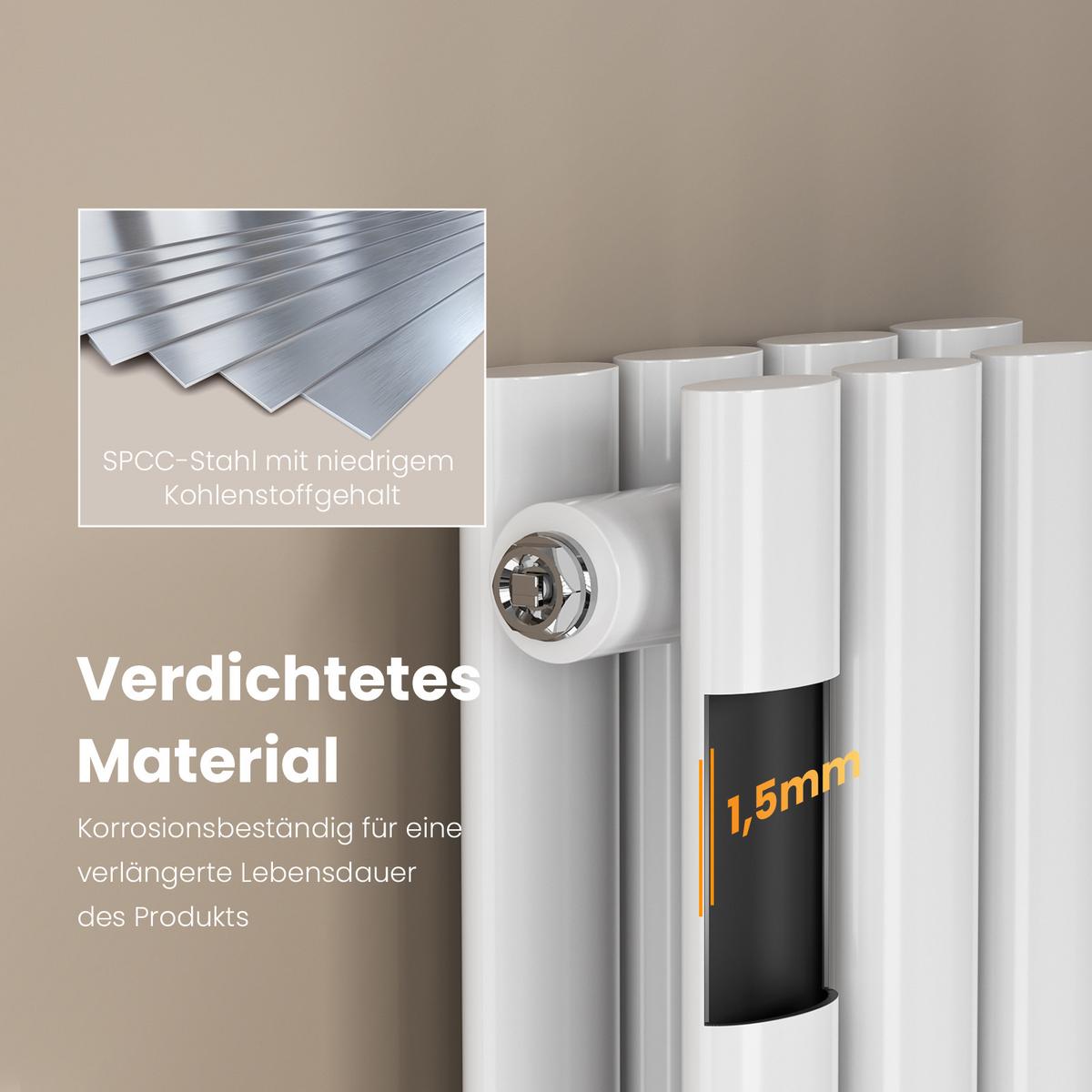 HEIZKÖRPER Doppelrohr vertikal montierbar Weiß 24/160/8,1 cm - Weiß Hochglanz, Metall (24/160/8cm) - EMKE