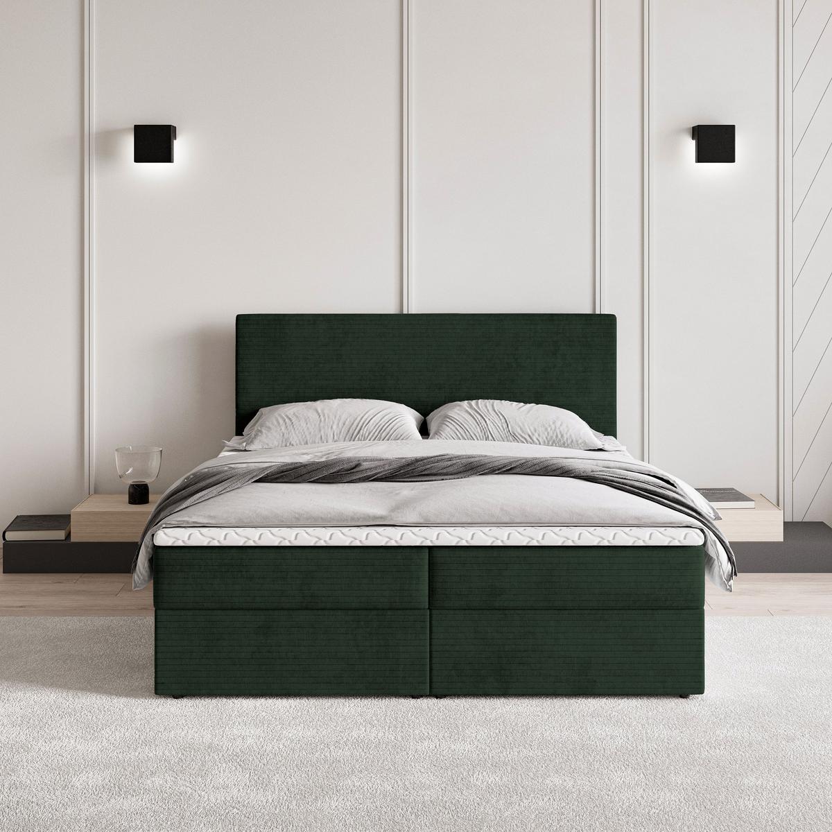 BOXBETT NIRA 180x200 cm mit Matratze und Topper - Grün - Grün, Holz (180/200cm) - MASSENO