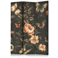 PARAVENT Einseitig Bedruckter 3-tlg 135x172 cm Schmetterlinge und Blumen - Schwarz, Holz/Textil (135/172/3cm) - Muralo