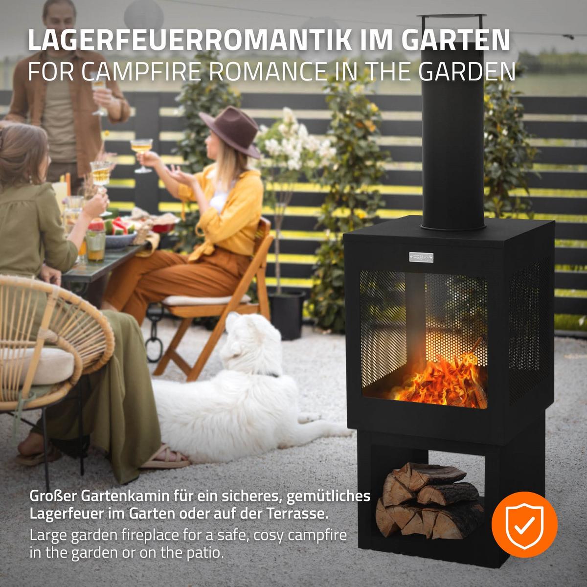 GARTENKAMIN 128x40 cm Schwarz - Schwarz, Metall (40/128/40cm) - ML-DESIGN