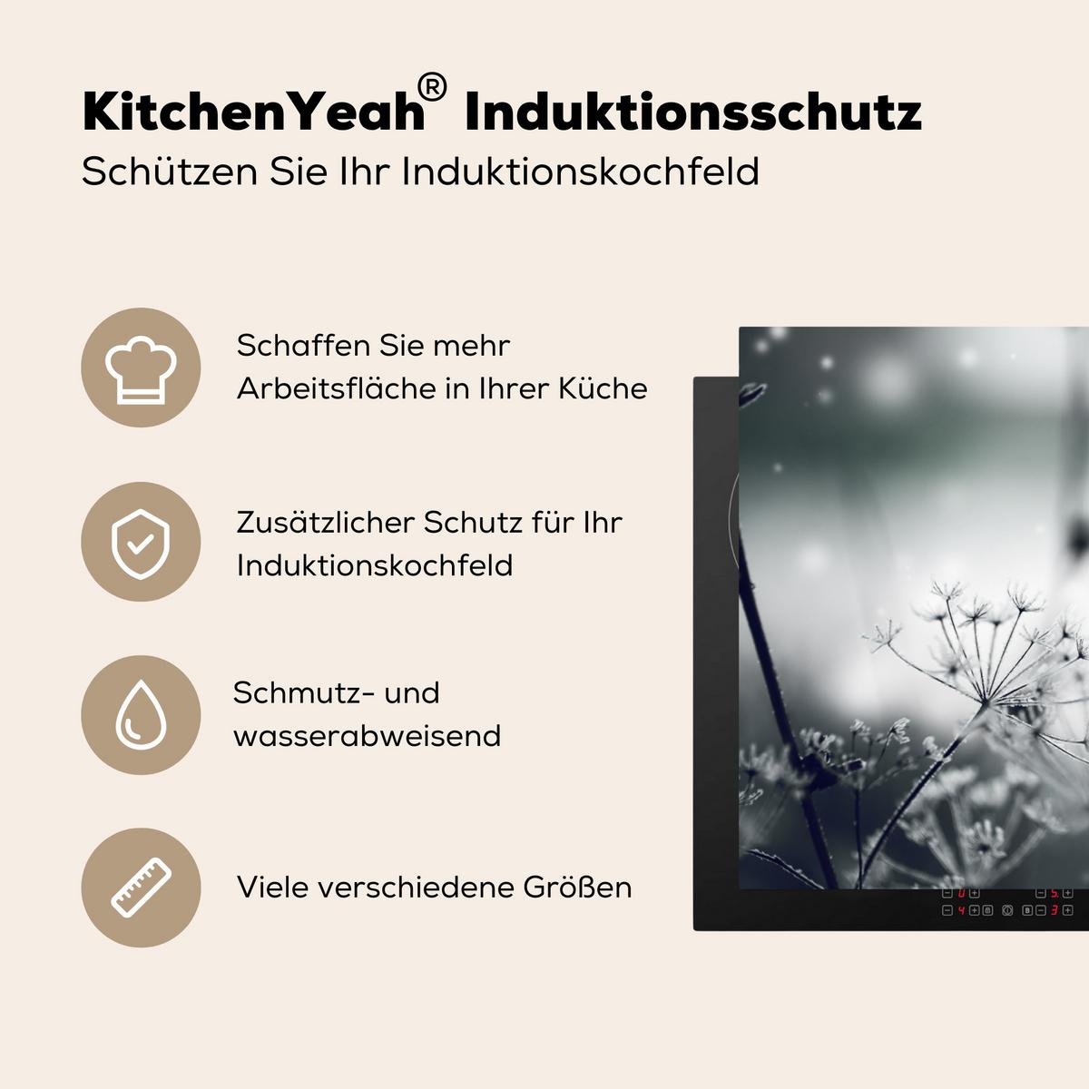 HERDABDECKPLATTE Blumen - Winter - Schnee - Natur Ceranfeldabdeckung 85x52 cm - Grau, Kunststoff (85/52/0.2cm) - MuchoWow