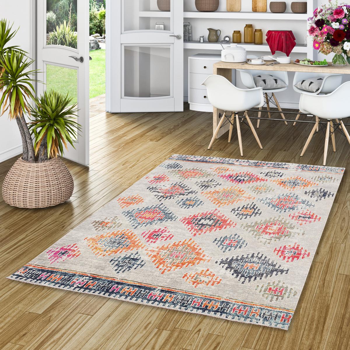 KURZFLOR DESIGNER TEPPICH MODERN VINTAGE ORIENT MUSTER - Nickelfarben, Textil (120/170cm) - Pergamon