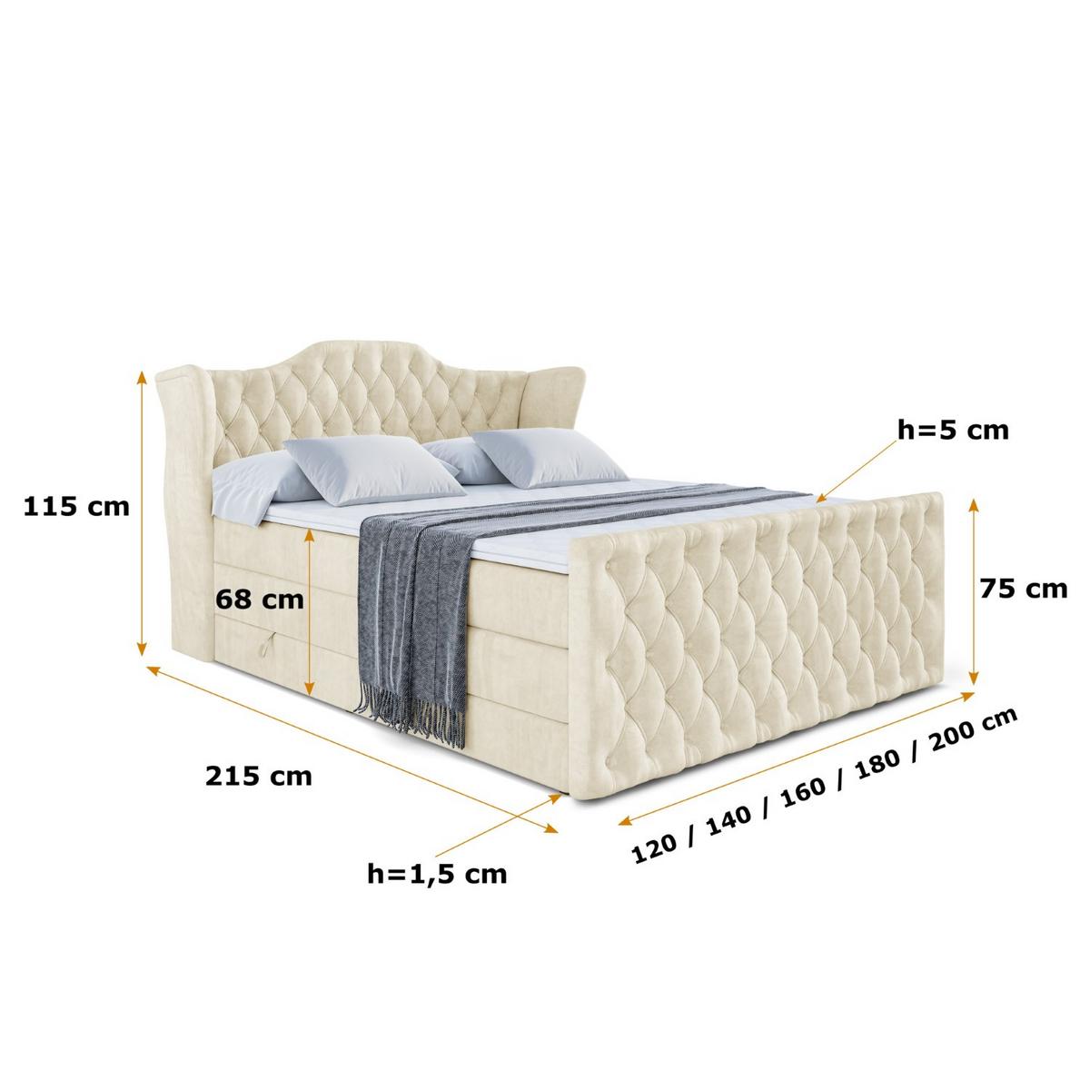 BOXSPRINGBETT VILA-Z KING - 180x200 - H3/H4 - Beige - Beige, Holzwerkstoff (180/200cm) - ALTDECOR