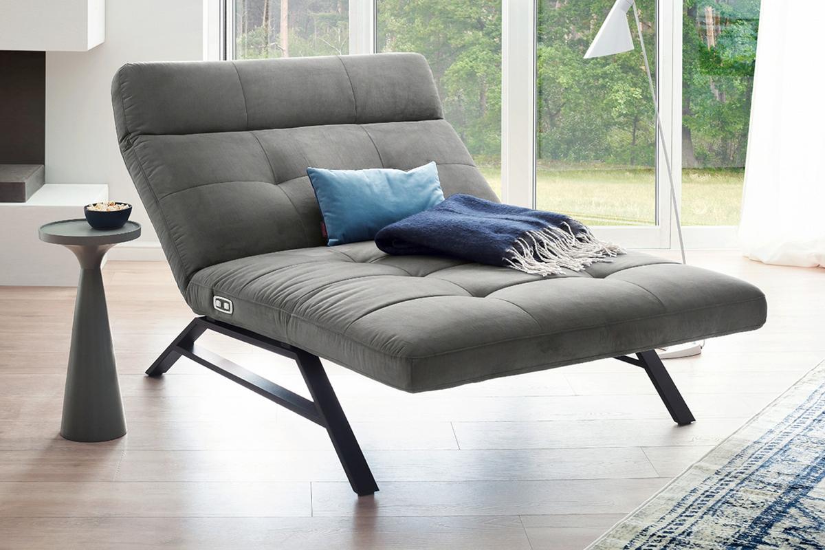 LIEGE MIT MOTORISCHER RELAXFUNKTION AMERIVA Silber Velvet Relaxfunktion - Silberfarben/Schwarz, Textil (120/110/158cm) - KAWOLA