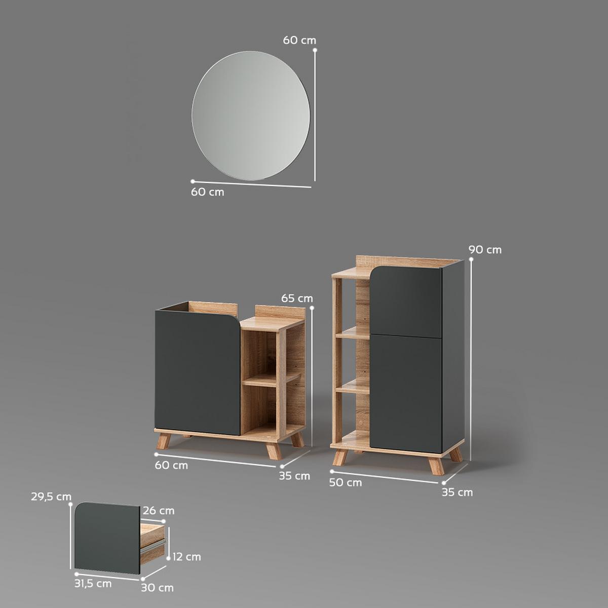 BADMÖBEL-SET Marano Anthrazit 3 Teile, mit Midischrank - Anthrazit, Holzwerkstoff (35/65/60cm) - Livinity®