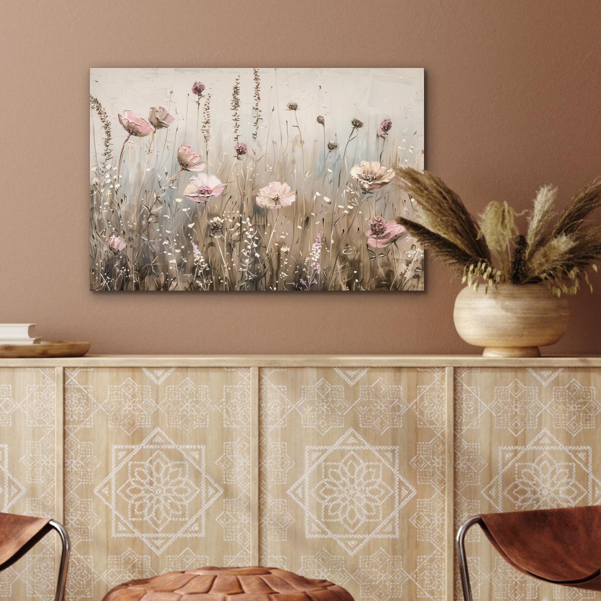 METALLBILD Blumen - Rosa - Modern - Beige Wandbild 60x40 cm - Beige, Metall (60/40cm) - MuchoWow