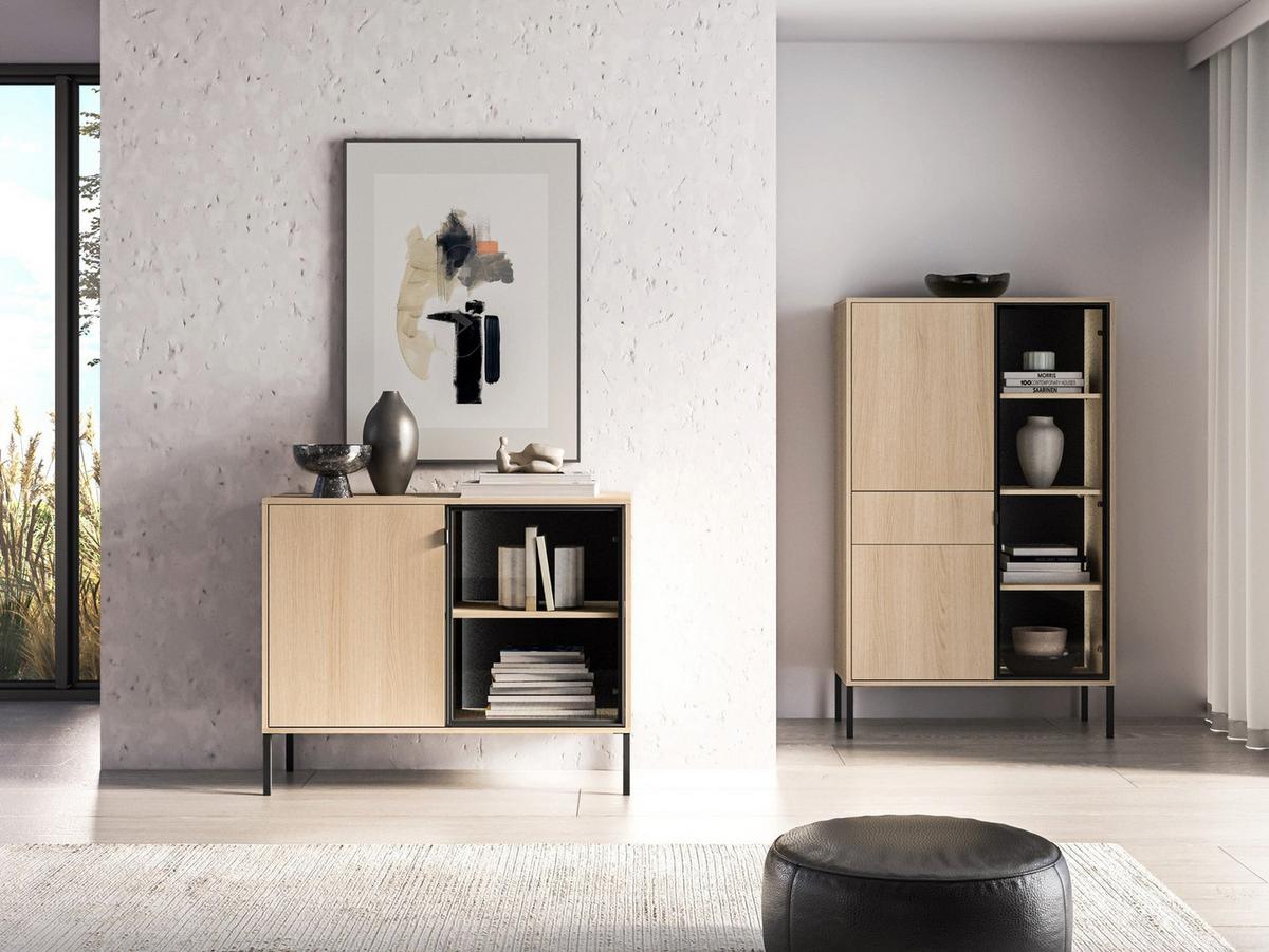 SIDEBOARD Barnee Eichenholzoptik 107 cm - Beige/Schwarz, Holzwerkstoff/Metall (107/86/40cm) - Selsey