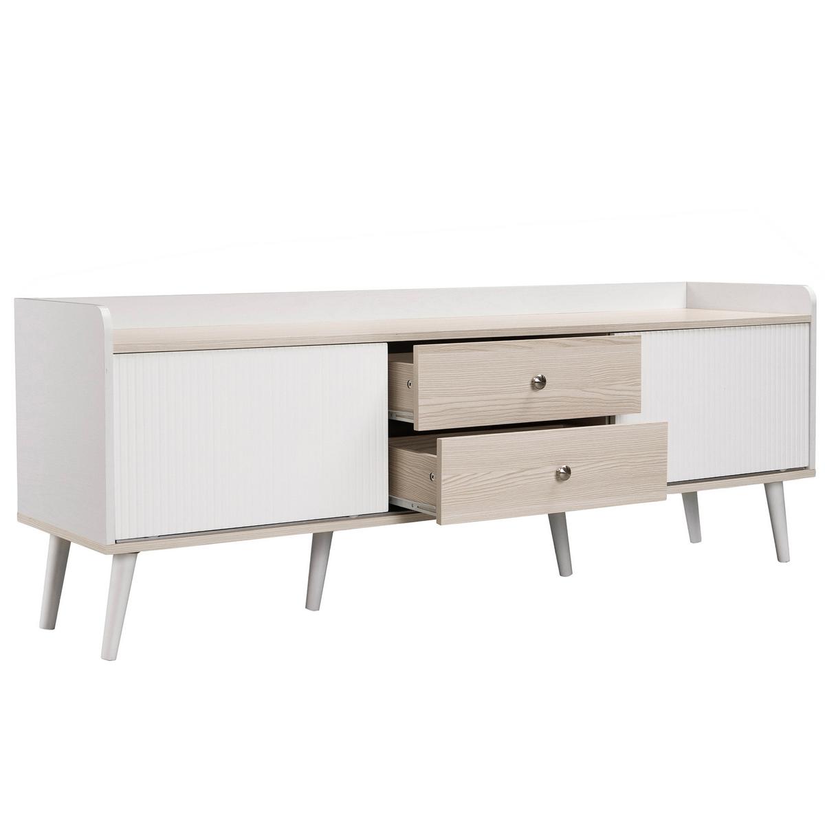 TV-LOWBOARD weiß & holzoptik 2 schiebetüren & 2 schubladen - Weiß, Holzwerkstoff (160/58/40cm) - Urban Meuble