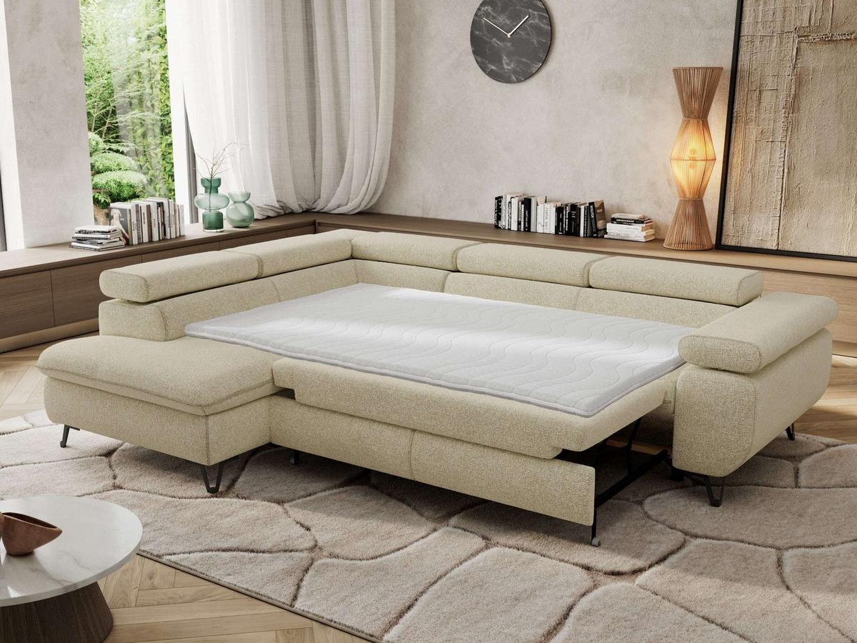 ECKSOFA PABLO L Creme Struktur - Links Seite mit T25 Topper - Creme/Schwarz, Textil/Metall (208/273cm) - MKS