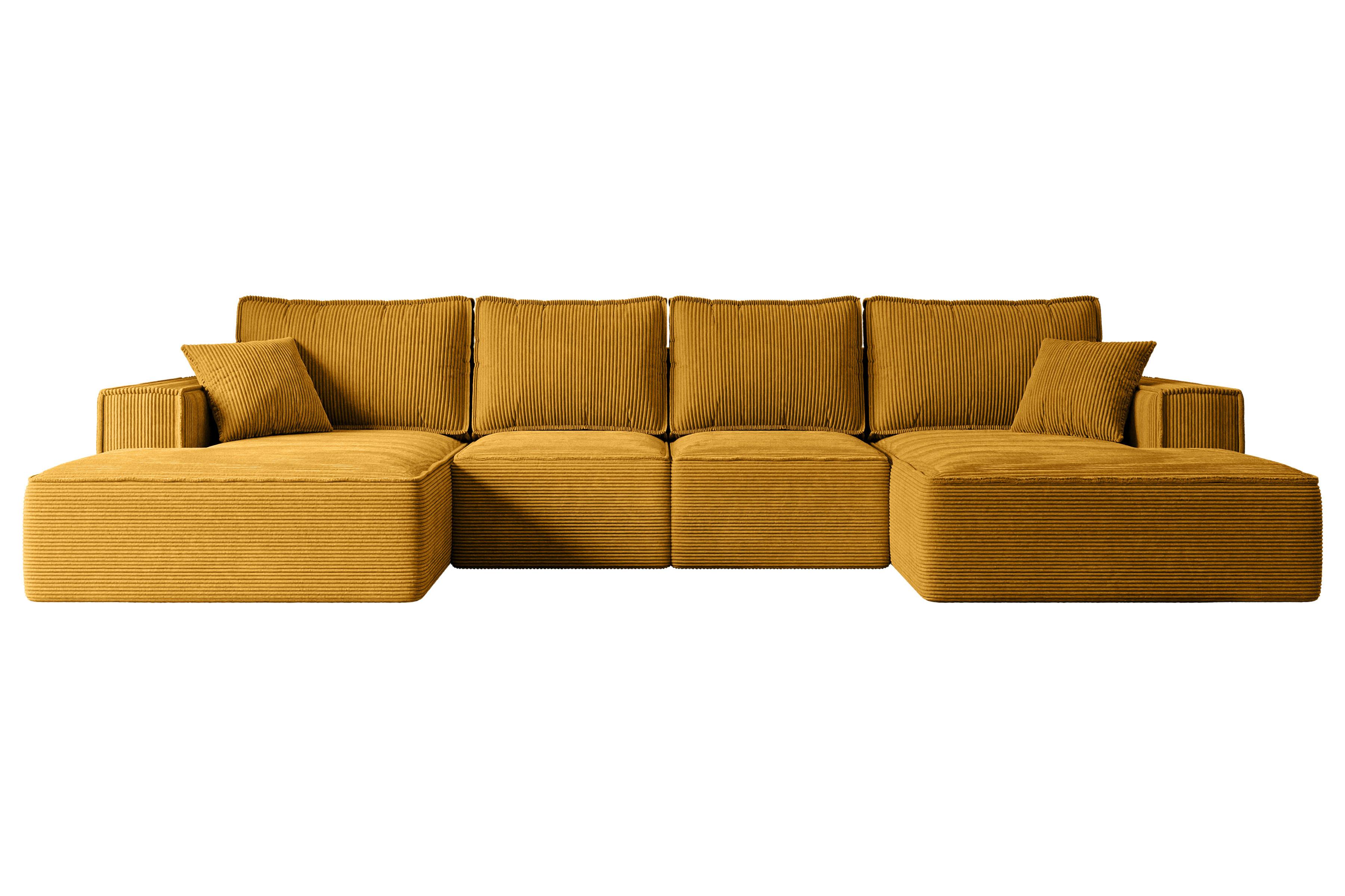 WOHNLANDSCHAFT mit Schlaffunktion und Bettkasten SIERRA-U-S - 349x161x87 cm Senfgelb Cord - Currygelb/Schwarz, Holzwerkstoff/Kunststoff (349/87/161cm) - ALTDECOR