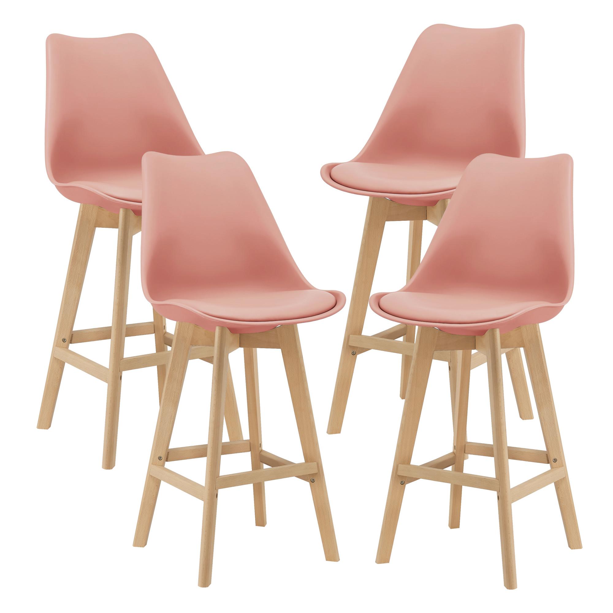 BARSTUHL Lublin 4er-Set - Rosa, Leder (48/105/58cm) - [en.casa]