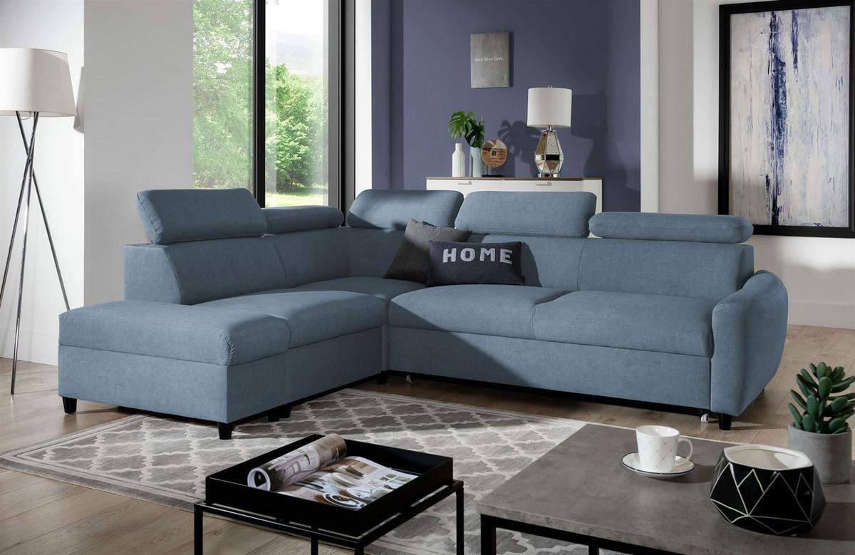 ECKSOFA Schlafsofa Anton In Esito - Hellblau, Holzwerkstoff/Textil (205/265cm) - Fun Möbel