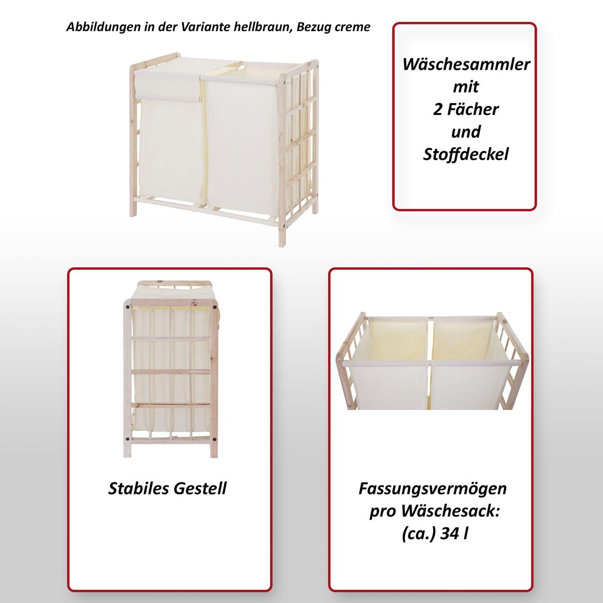 WÄSCHESAMMLER Weiß, Beige - Beige/Weiß, Holz (60/60/33cm) - MCW