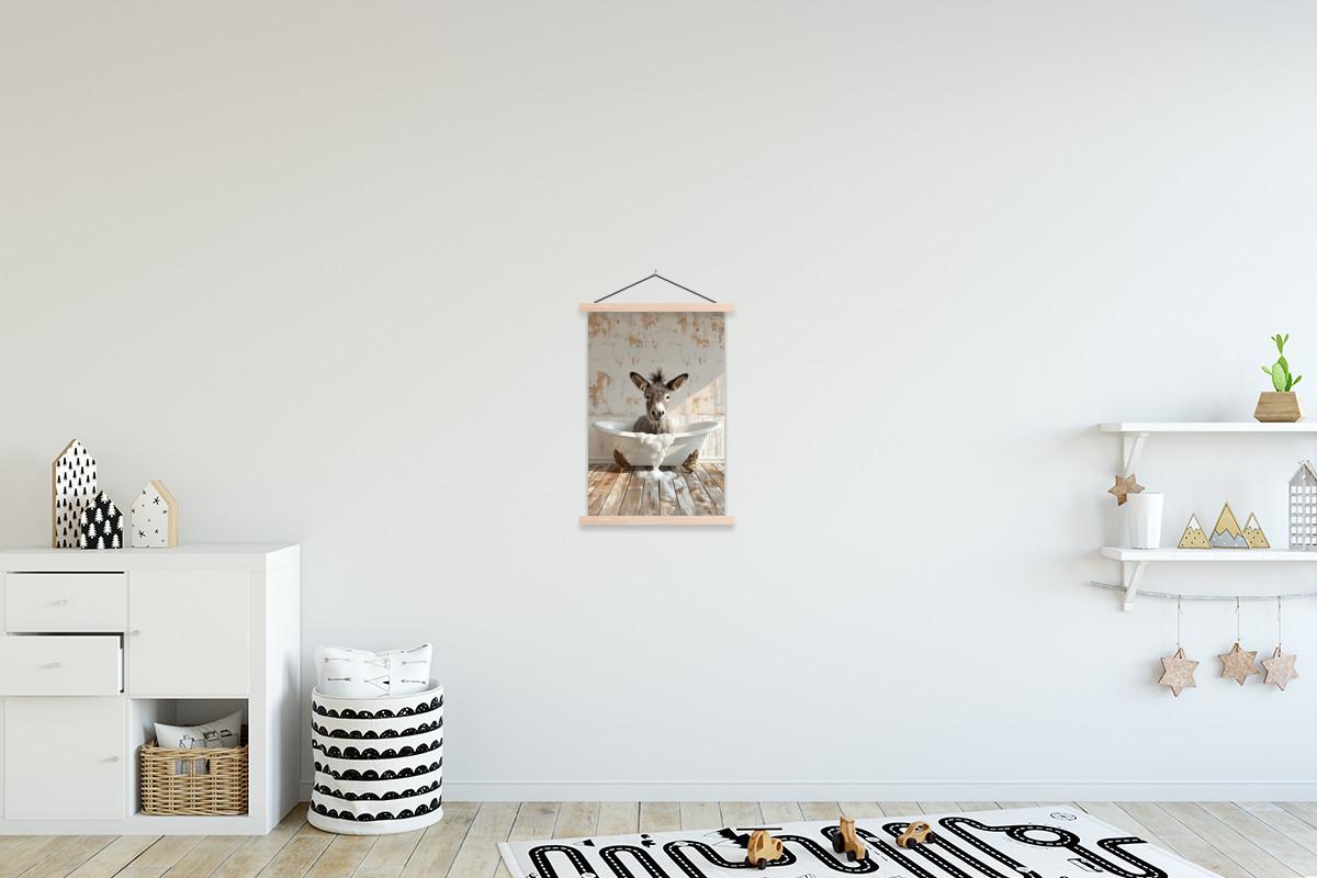 POSTER MIT MAGNETLEISTEN Esel - Tiere - Badewanne - Schaumstoff Deko Wohnzimmer 40x60 cm - Weiß, Textil (40/60/0.15cm) - MuchoWow