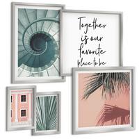 BILDER SET 5er Set - 50x50 cm & 20x30 cm & 40x60 cm Silberner Rahmen - Architektur-Pastellmuster - Silberfarben, Kunststoff (40/60cm) - TULUP