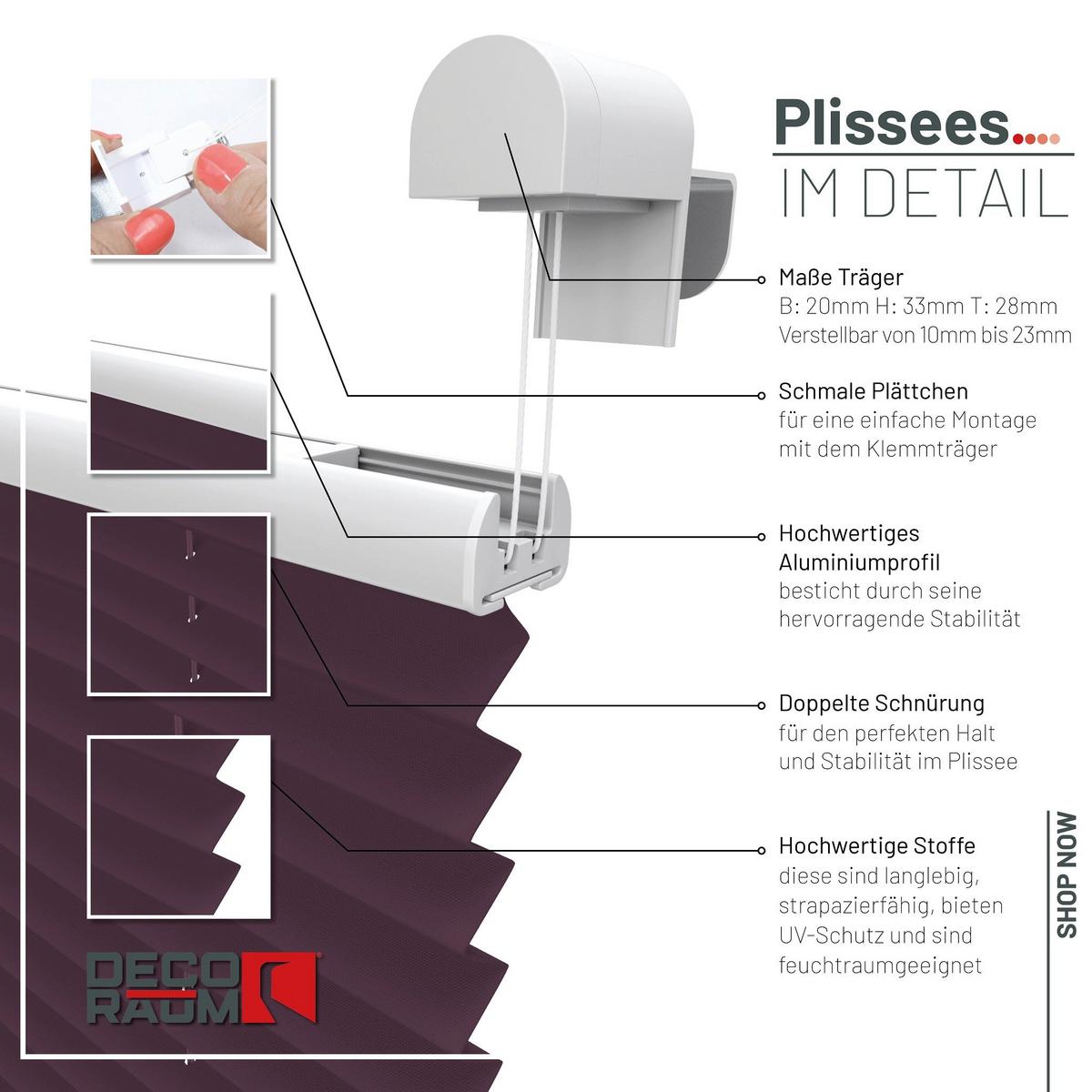 PLISSEE Basic 120 x 150cm Klemmfix ohne Bohren - Violett, Textil (120/150cm) - Deco-Raum