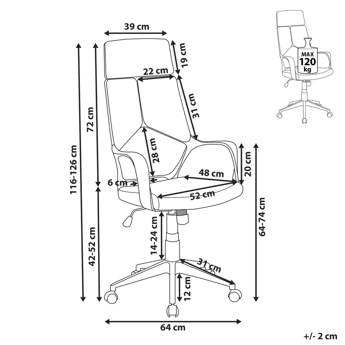 BÜROSTUHL Braun Delight - Braun/Weiß, Textil (64/116/64cm) - Beliani