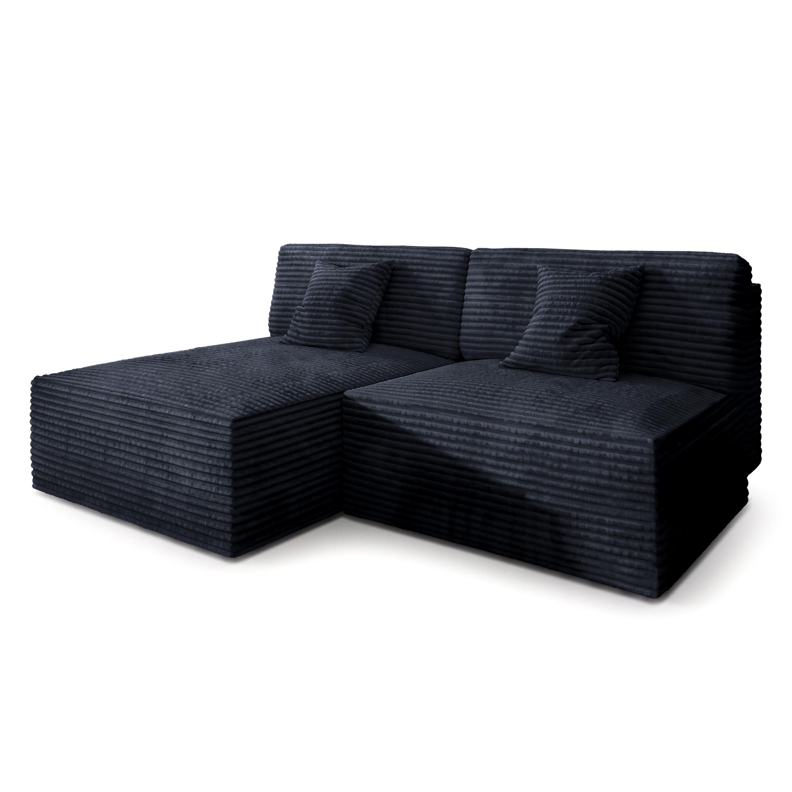 ECKSOFA FIORO Schwarz Kordstoff mit Schlaffunktion - Schwarz, Holz (204/148cm) - MASSENO
