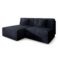 ECKSOFA FIORO Schwarz Kordstoff mit Schlaffunktion - Schwarz, Holz (204/148cm) - MASSENO