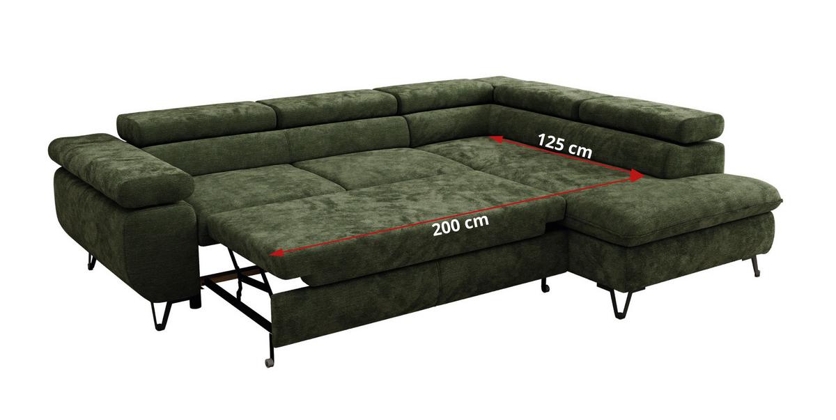 ECKSOFA PABLO L Dunkelgrün Schenille glatt - Links Seite mit Visco Topper - Dunkelgrün/Schwarz, Textil/Metall (208/273cm) - MKS