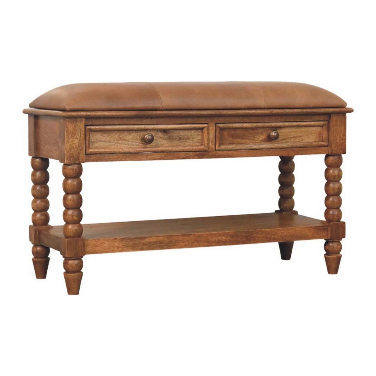 SITZBANK mit Amber-Eichen-Finish, 2 Schubladen, 1 offene Ablage, hellbraun. - Hellbraun, Holz (90/55/35cm) - Artisan Furniture