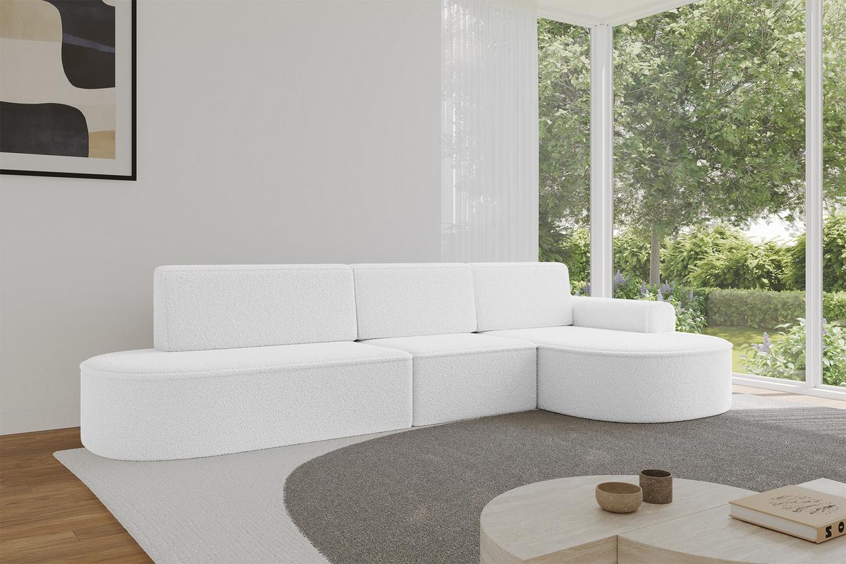 ECKSOFA mit Schlaffunktion Ottomane RECHTS MARI L2-S 368X167X85 Weiß Bouclé - Schwarz/Weiß, Holzwerkstoff/Kunststoff (167/368cm) - ALTDECOR