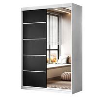 KLEIDERSCHRANK CAMARO II PLUS 150 cm mit Spiegel Schiebetürenschrank Weiß / Schwarz - Schwarz/Weiß, Holzwerkstoff (150/215/59cm) - Lookway