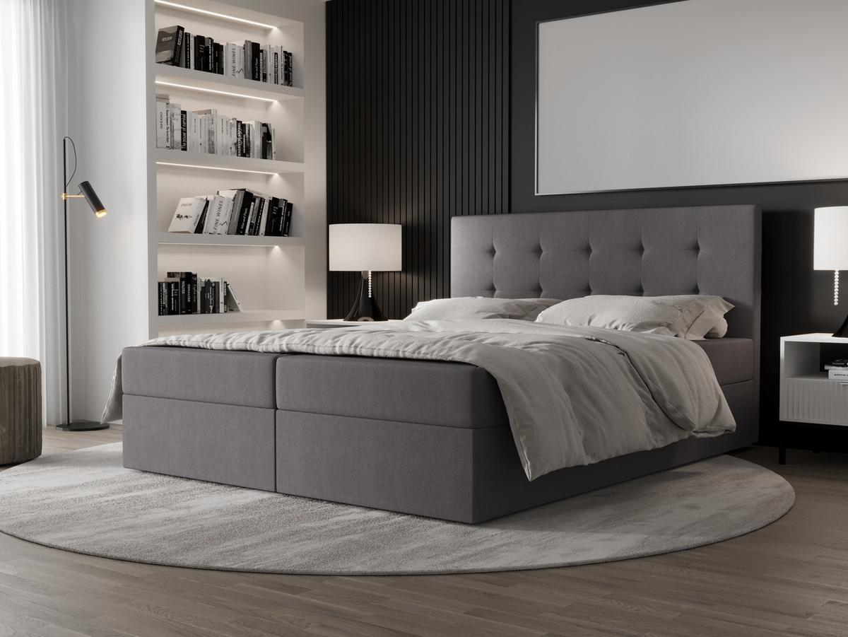 BOXBETT Dahlina 160/200 cm in Grau – mit Bettkasten und Luxus + TOPPER - Schwarz/Grau, Holz/Holzwerkstoff (160/200cm) - AX Living