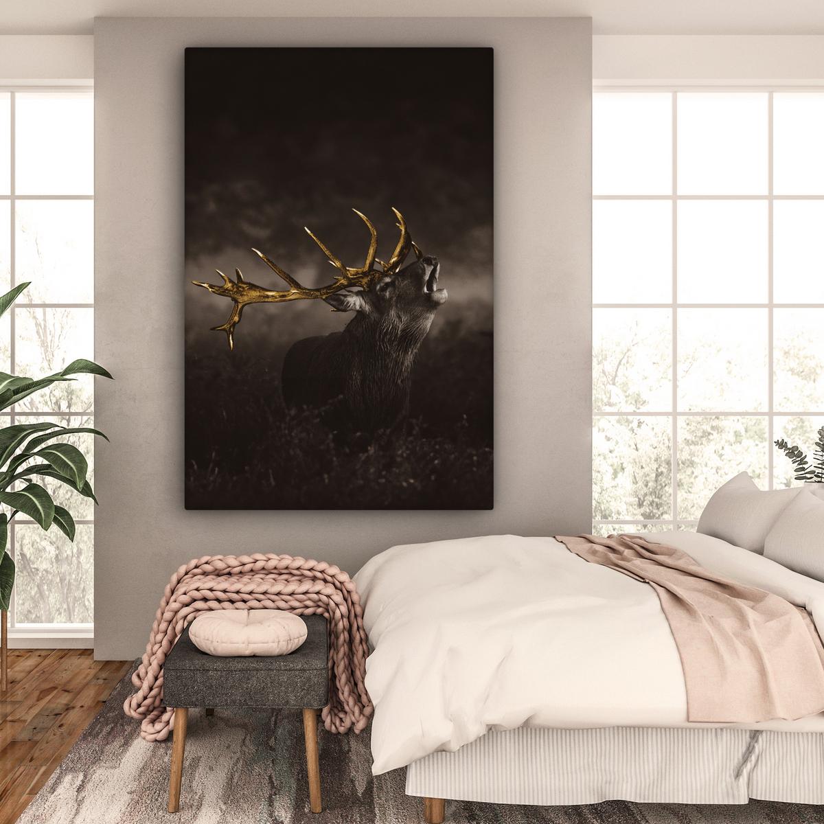 LEINWANDBILD Rotwild - Schwarz - Gold Deko Groß 90x140 cm - Braun, Textil (90/140cm) - MuchoWow