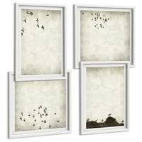 BILDER SET 4er Set - 50x50 cm & 40x60 cm Weißer Rahmen - Minimalistische Vogelmalerei - Weiß, Kunststoff (50/50cm) - TULUP