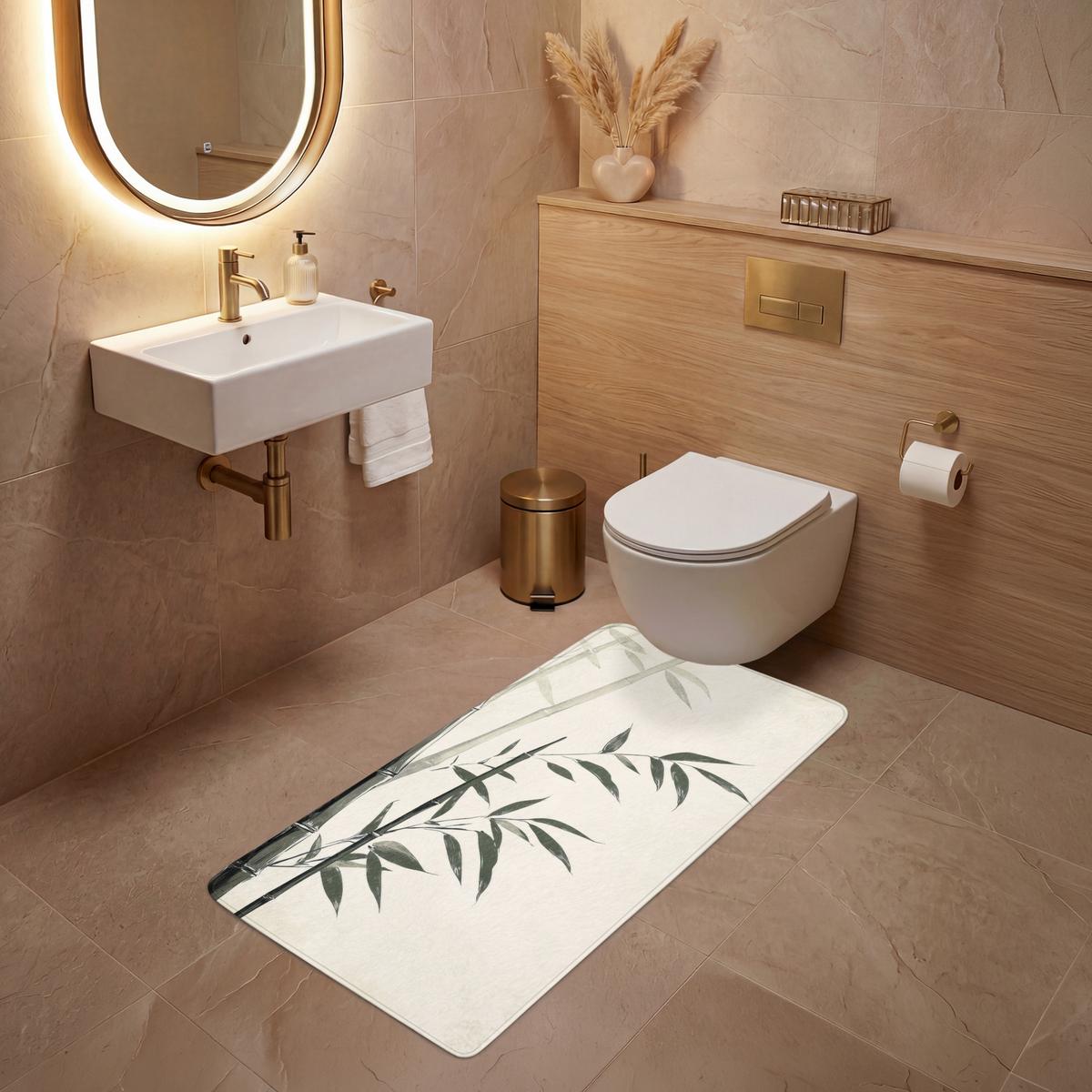 WC-VORLEGER Japandi - Bambus - Beige Toilettenvorleger 60x120 cm - Ecru, Textil (60/1cm) - OnlyWow