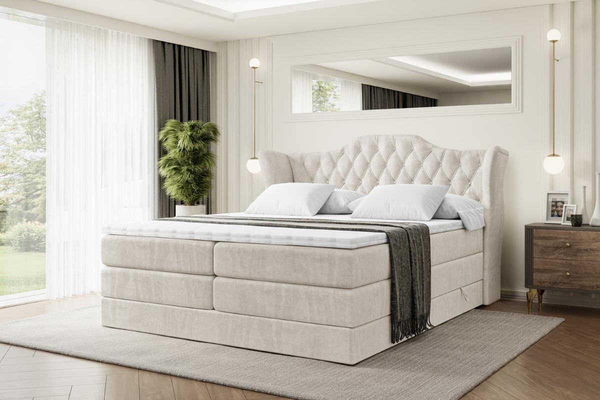 BOXSPRINGBETT VILA KING - 180x200 - H3/H4 - Creme - Creme, Holzwerkstoff (180/200cm) - ALTDECOR