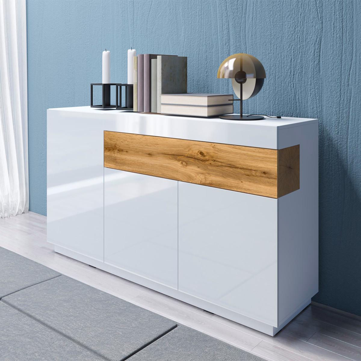 SIDEBOARD Andrea Weiß und Holz - Weiß, Holzwerkstoff (150/85/40cm) - Petits-meubles