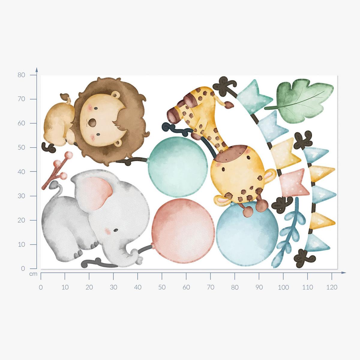 WANDAUFKLEBER 80x122cm - Tiere mit Luftballons - Multicolor, Kunststoff (80/122/0.1cm) - Wallfluent
